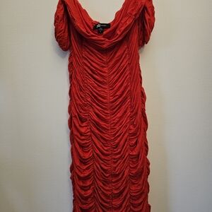 JUMP Apparel Red Ruched Midi Dress (Fit to body)